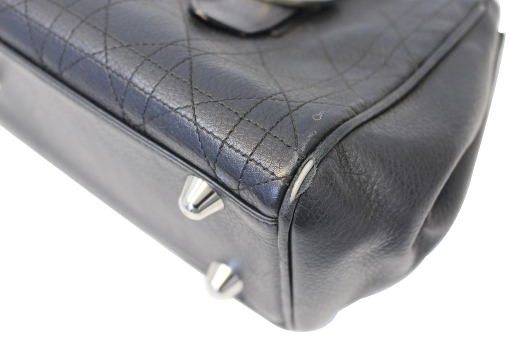 CHRISTIAN DIOR Black Leather Cannage Medium Tote Bag