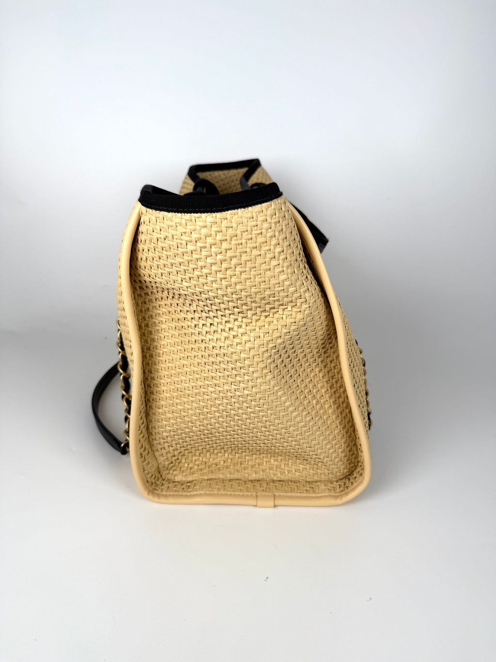 CHANEL Deauville Straw Raffia Calfskin Beige Medium Shopping Tote