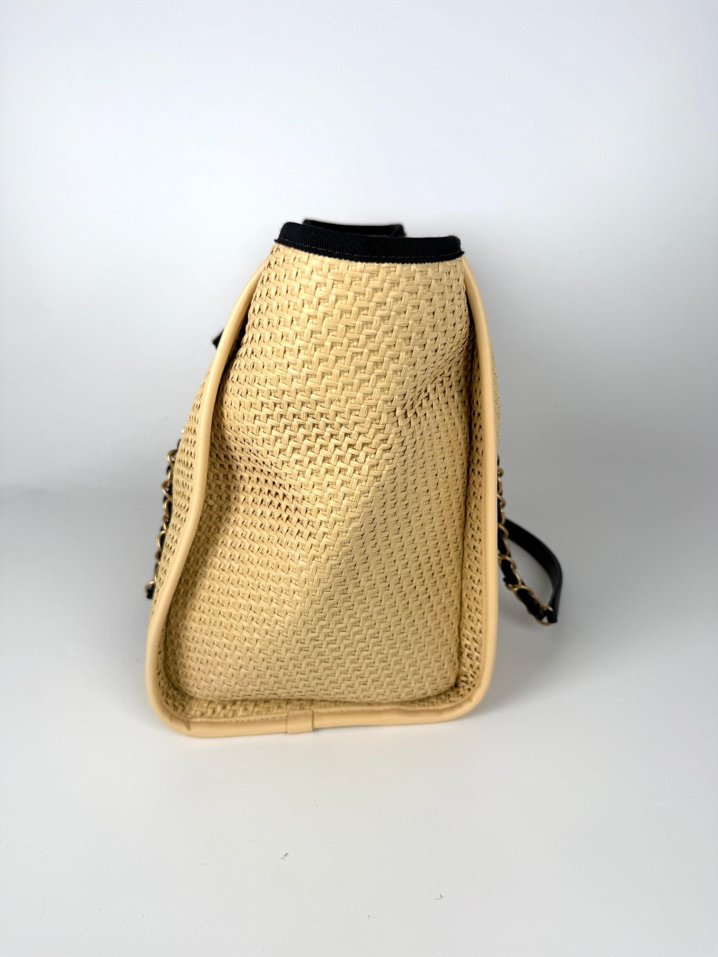 CHANEL Deauville Straw Raffia Calfskin Beige Medium Shopping Tote