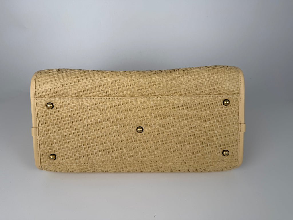 CHANEL Deauville Straw Raffia Calfskin Beige Medium Shopping Tote