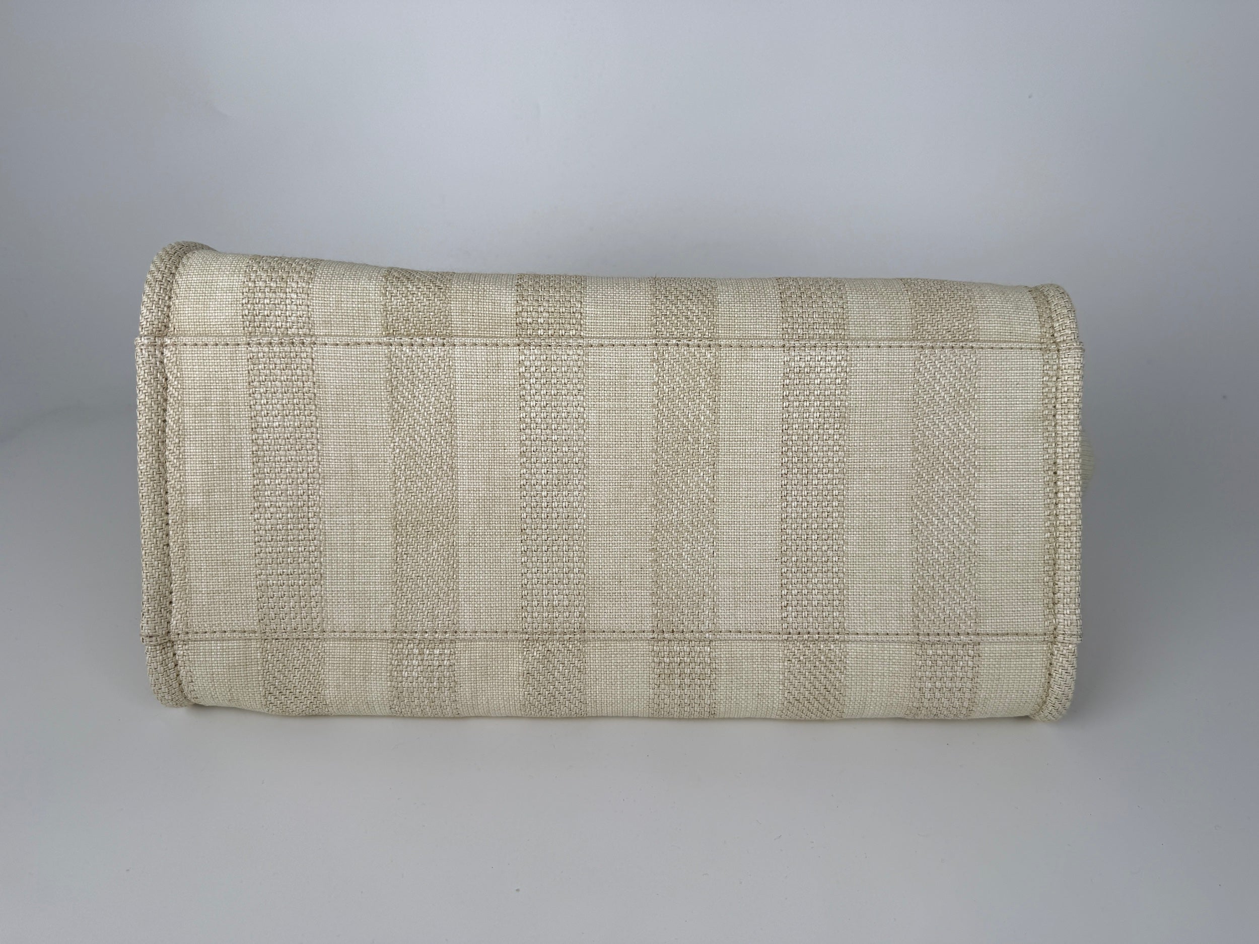 CHANEL Deauville Striped Medium Straw Raffia Beige Tan Shopping Tote