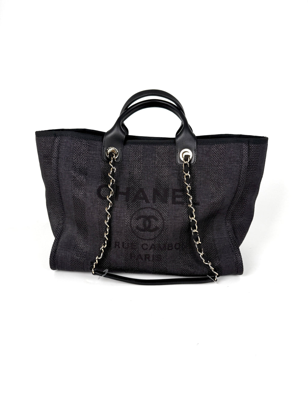 CHANEL Deauville Straw Raffia Black Large Shopping Tote
