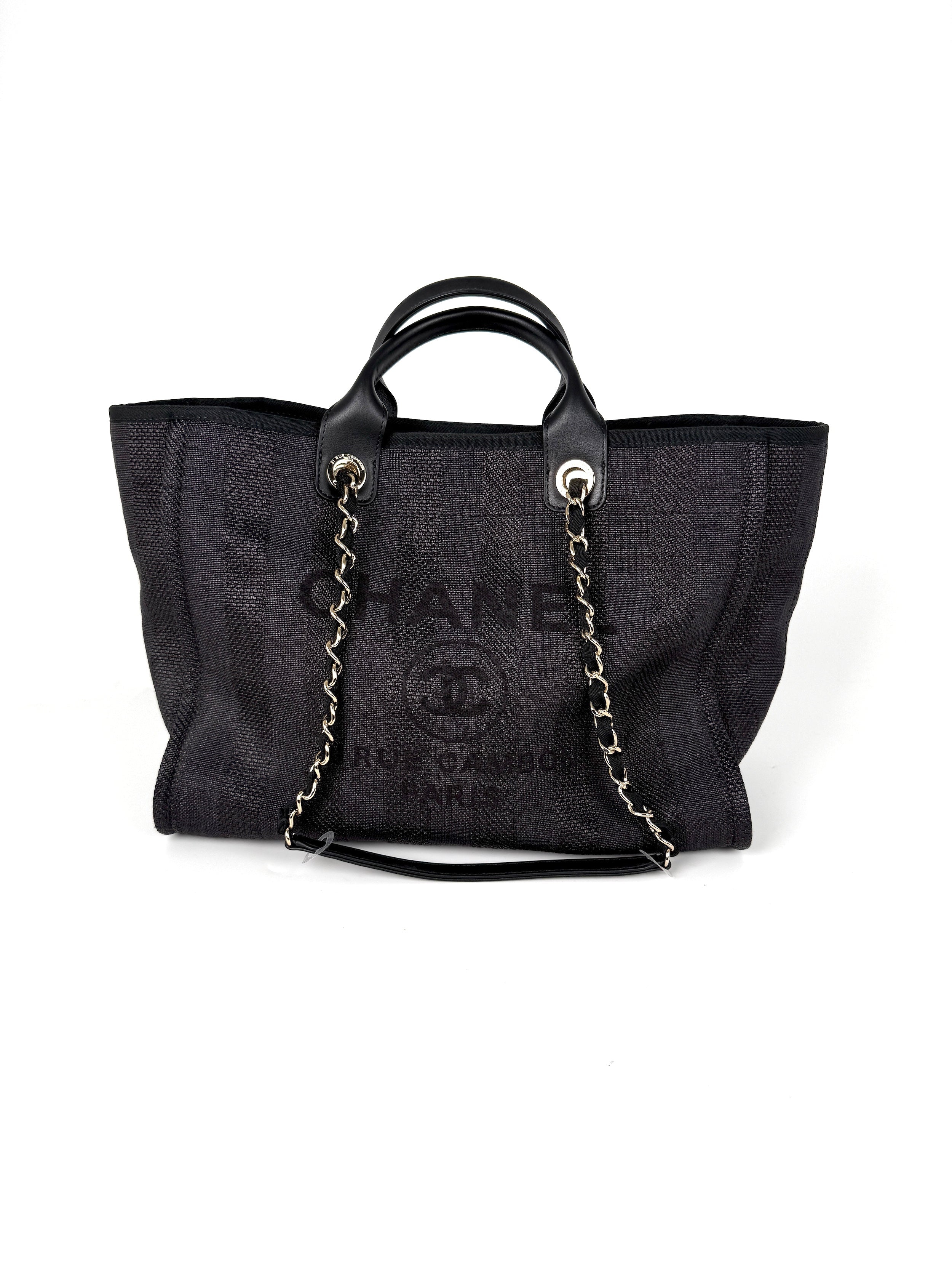CHANEL Deauville Straw Raffia Black Large Shopping Tote