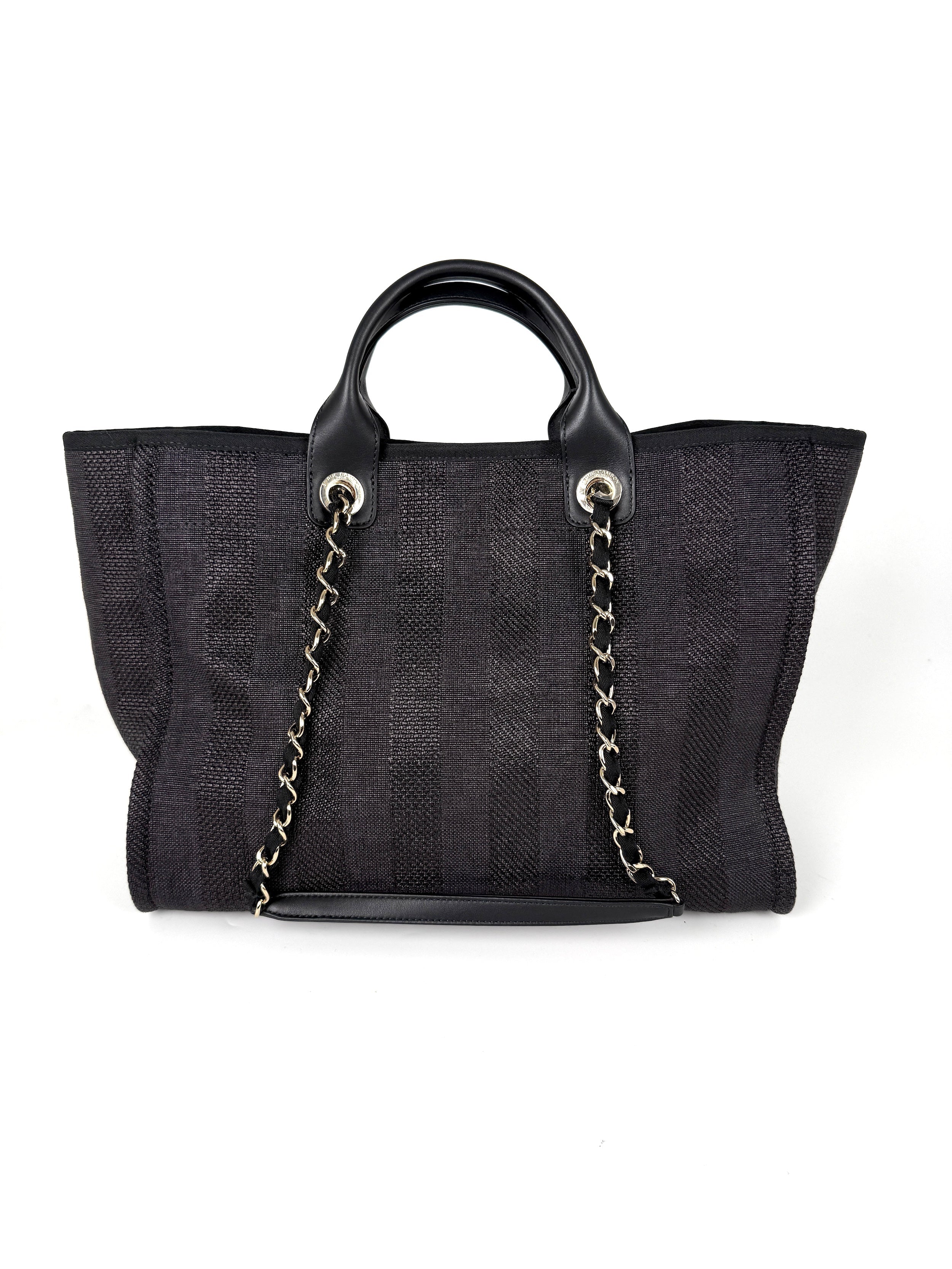 CHANEL Deauville Straw Raffia Black Large Shopping Tote
