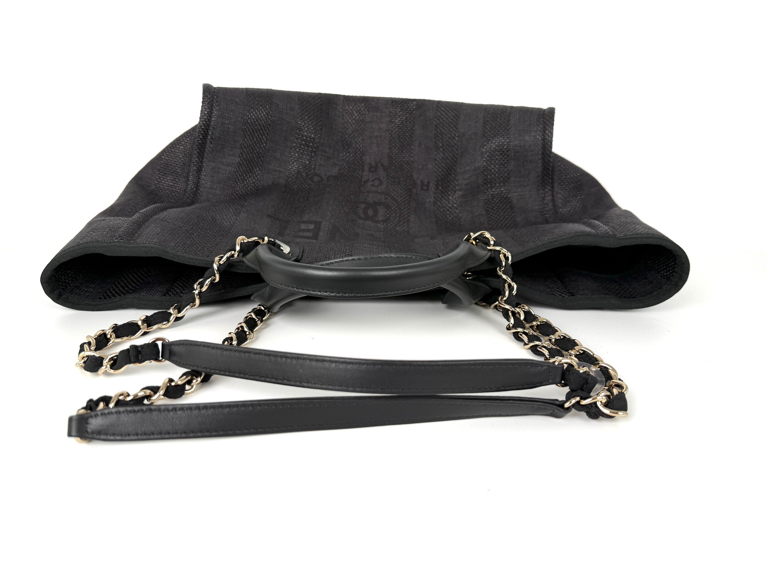 CHANEL Deauville Straw Raffia Black Large Shopping Tote