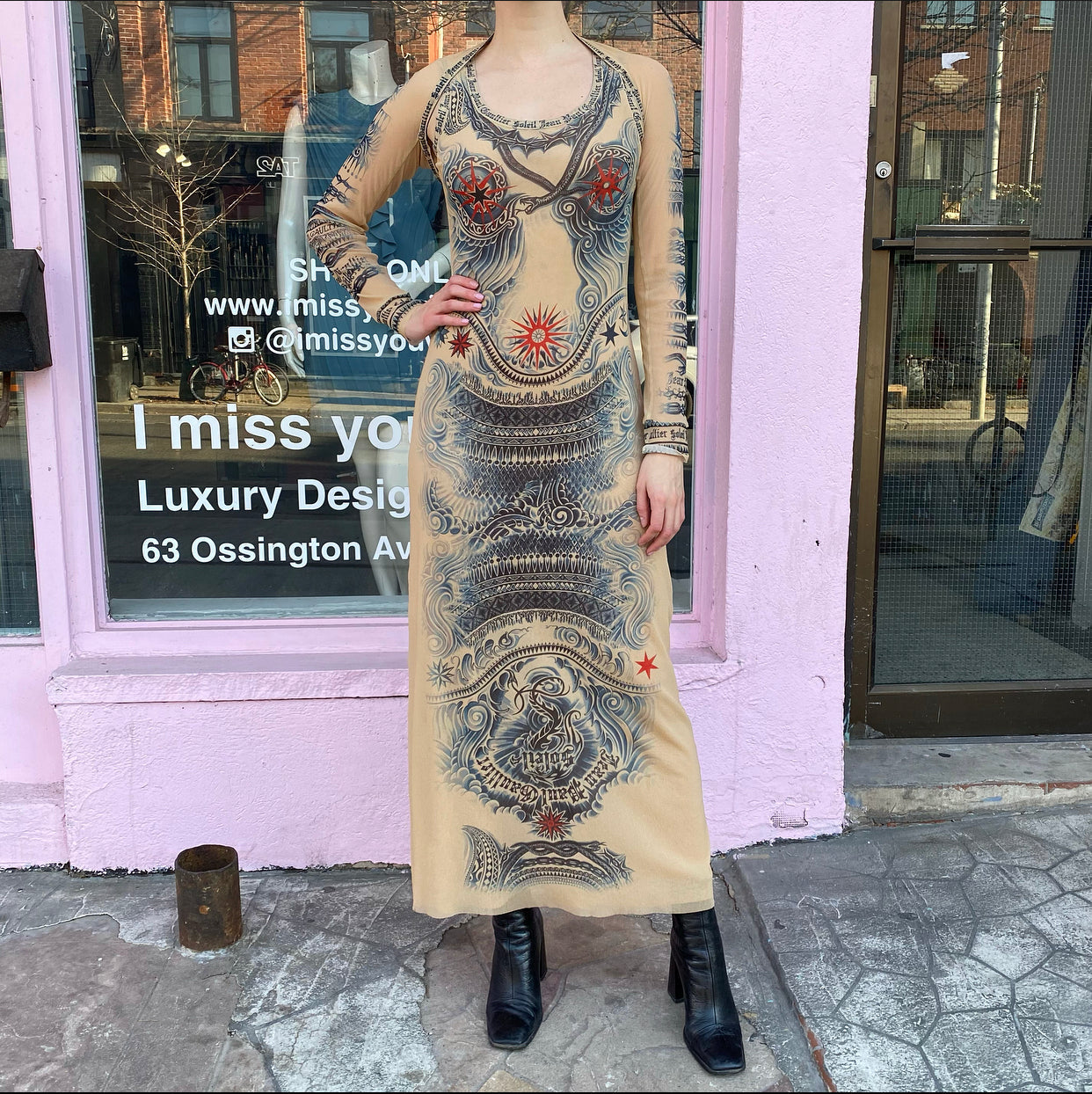 Jean Paul Gaultier Soleil Vintage Mesh Tattoo Bodycon Dress – L / 10