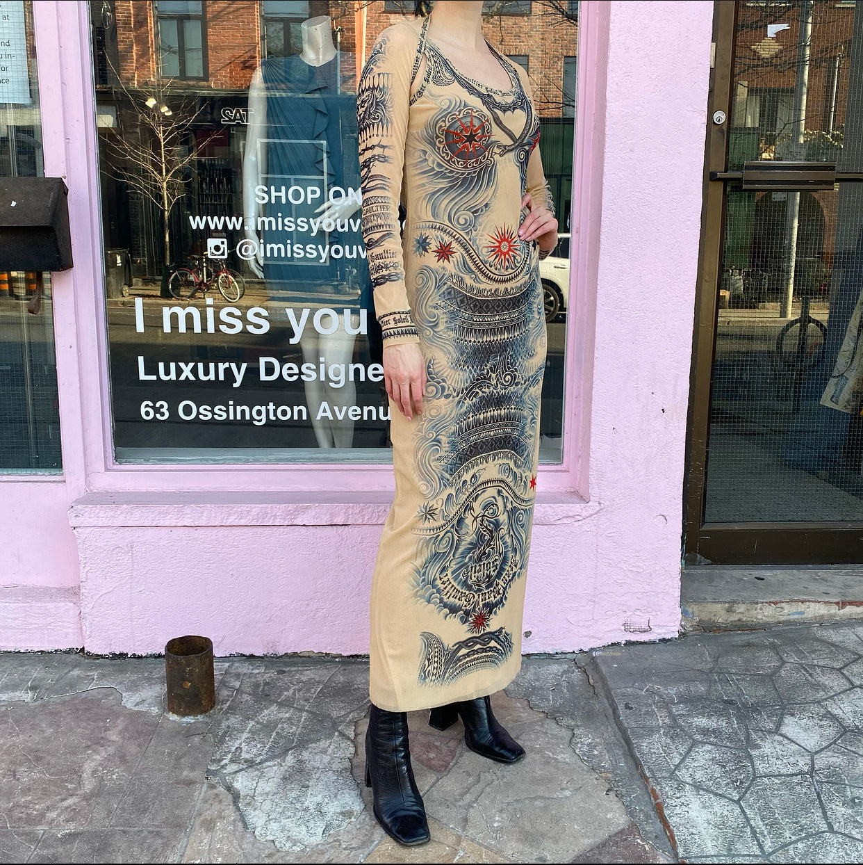 Jean Paul Gaultier Soleil Vintage Mesh Tattoo Bodycon Dress – L / 10