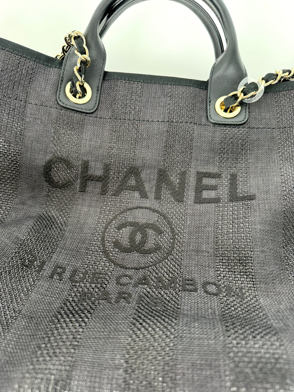 CHANEL Deauville Straw Raffia Black Large Shopping Tote