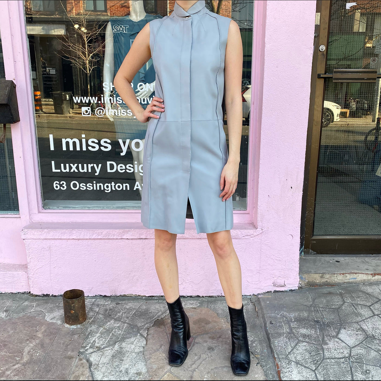 Hermes Light Blue Lambskin Leather Sleeveless Dress – FR34 / USA 2 / 4