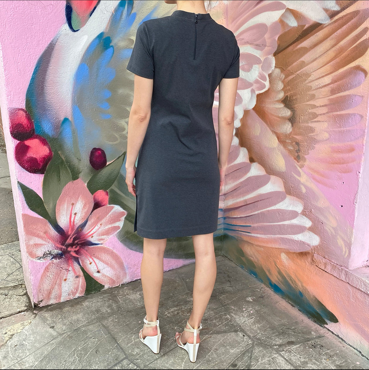 Brunello Cucinelli Grey Jersey Short Sleeve Dress - S / 6