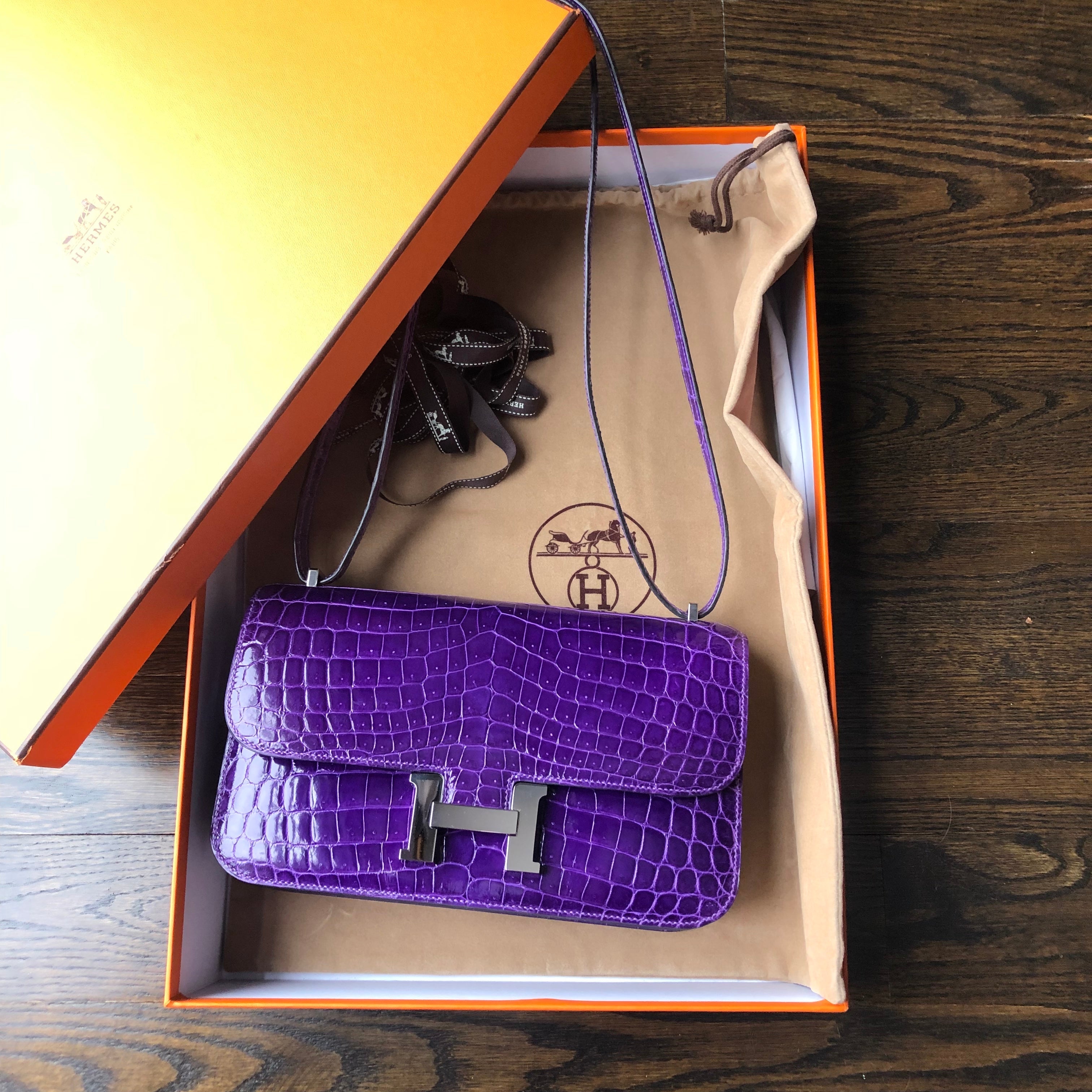 Hermes Ultraviolet Niloticus Crocodile Constance Elan Bag PHW