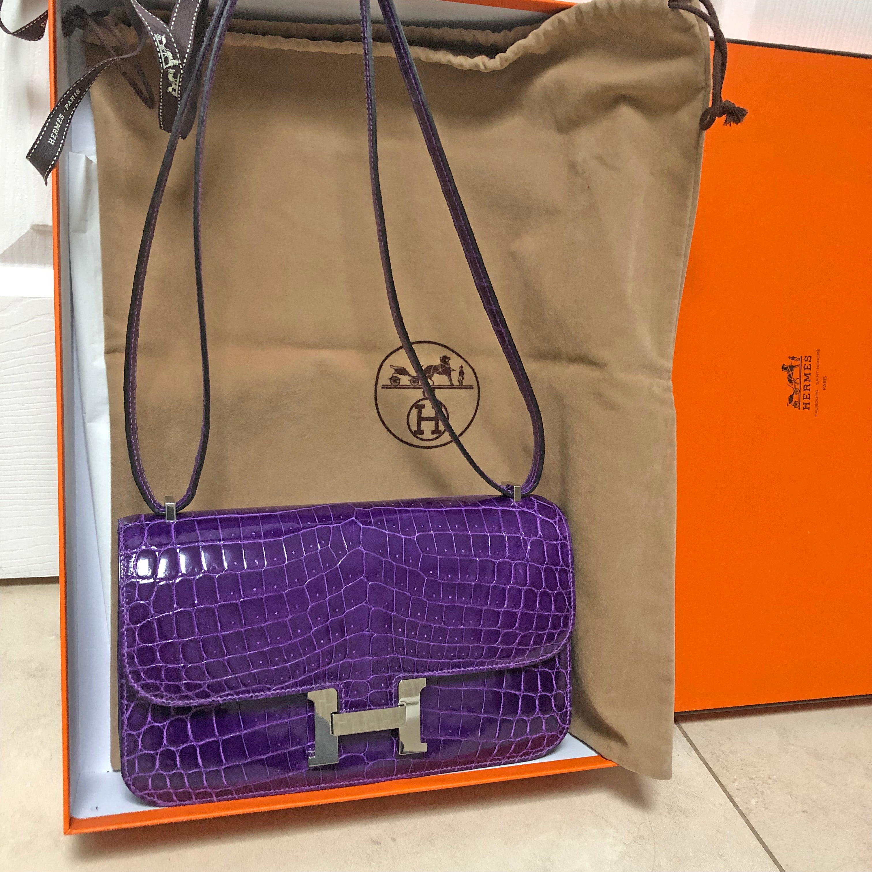 Hermes Ultraviolet Niloticus Crocodile Constance Elan Bag PHW