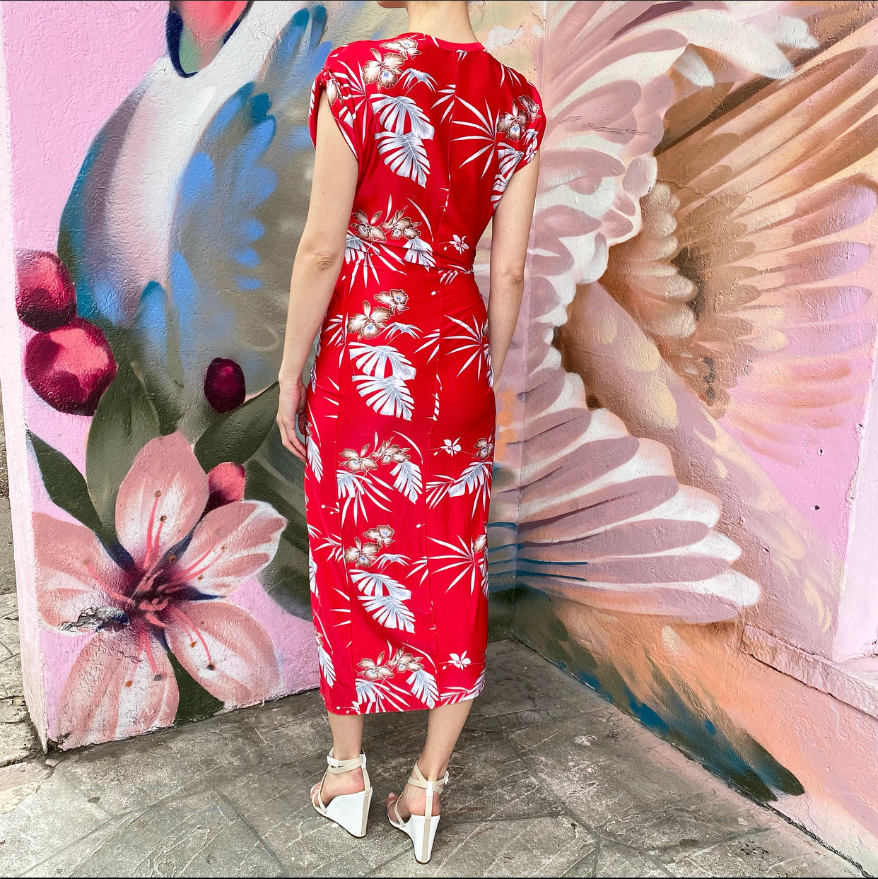 Paco Rabanne Red Tropical Floral Jersey Ruched Long Dress - FR36 / 4