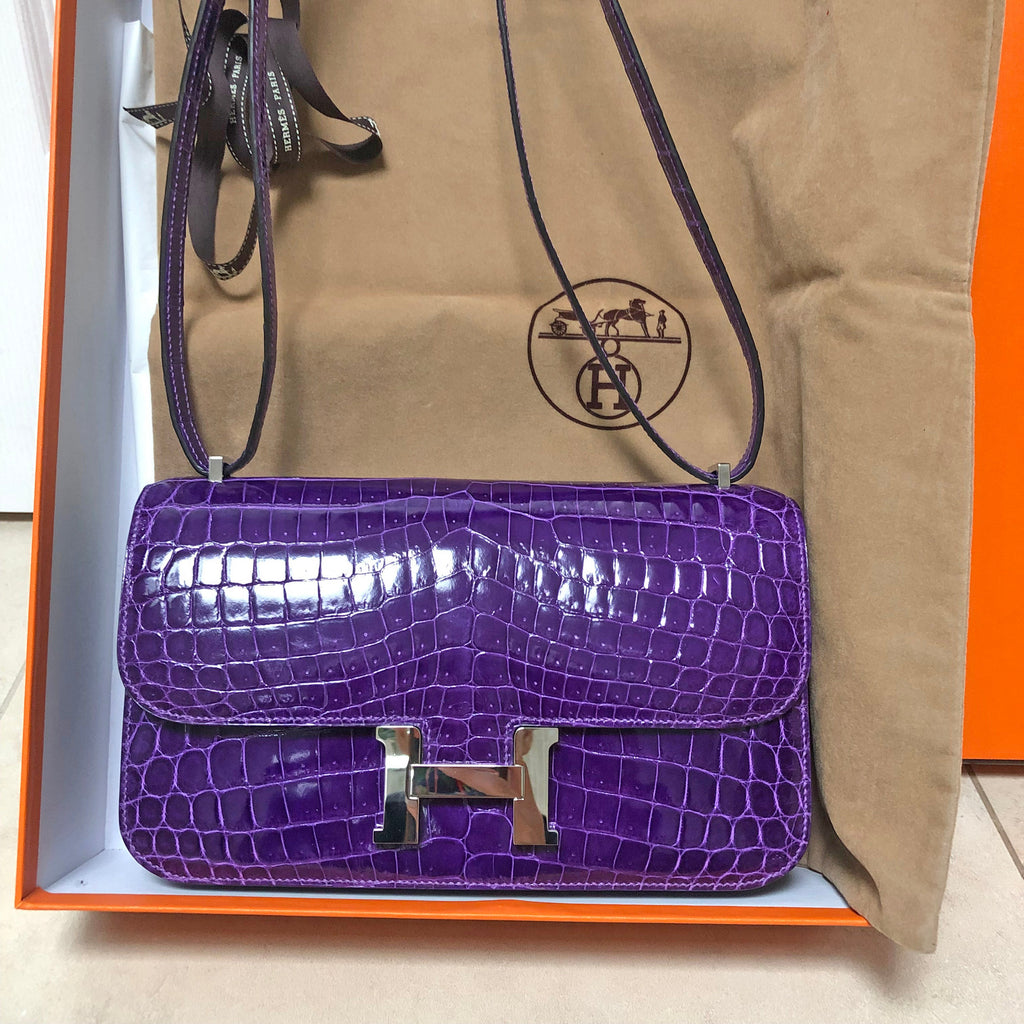 Hermes Ultraviolet Niloticus Crocodile Constance Elan Bag PHW