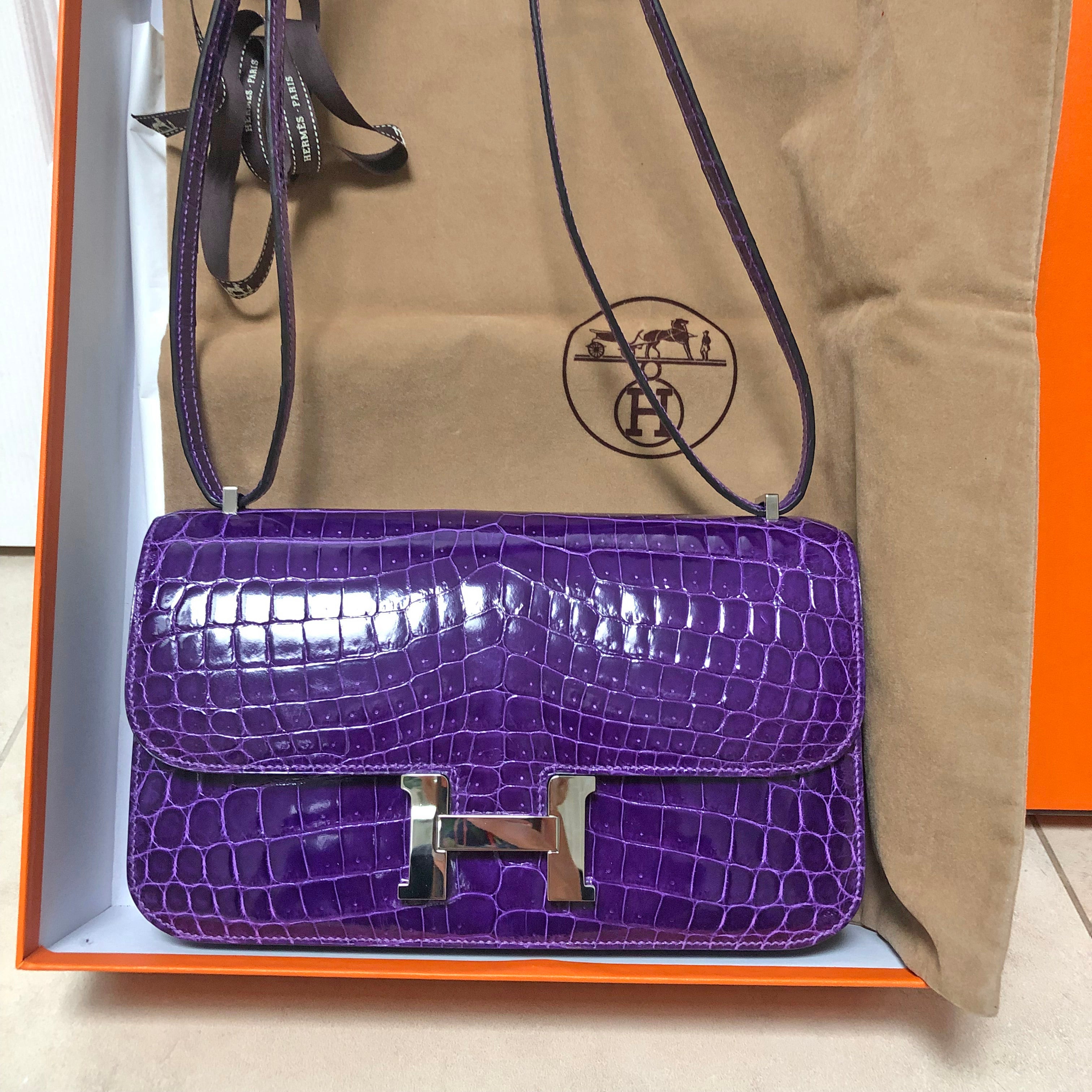 Hermes Ultraviolet Niloticus Crocodile Constance Elan Bag PHW