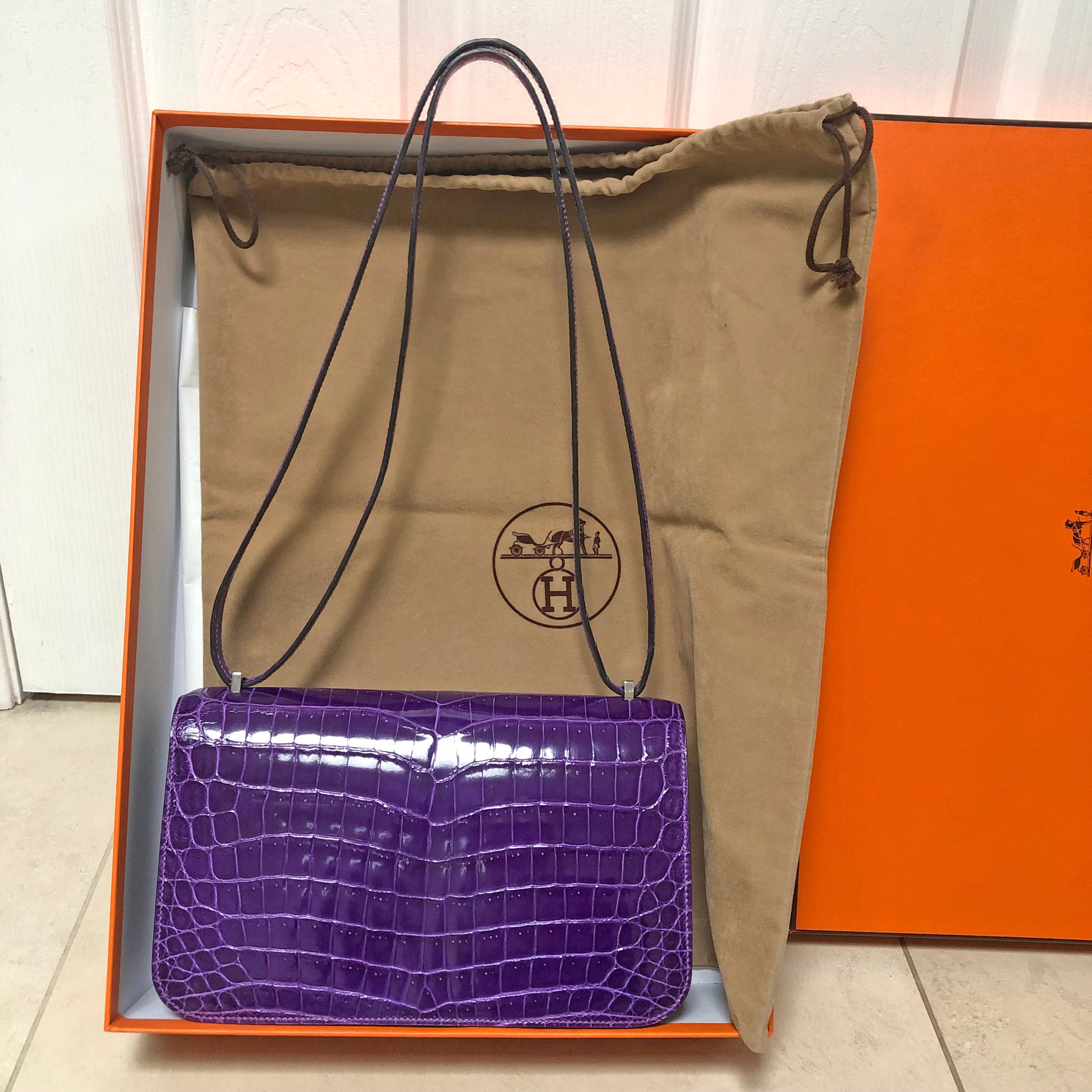 Hermes Ultraviolet Niloticus Crocodile Constance Elan Bag PHW