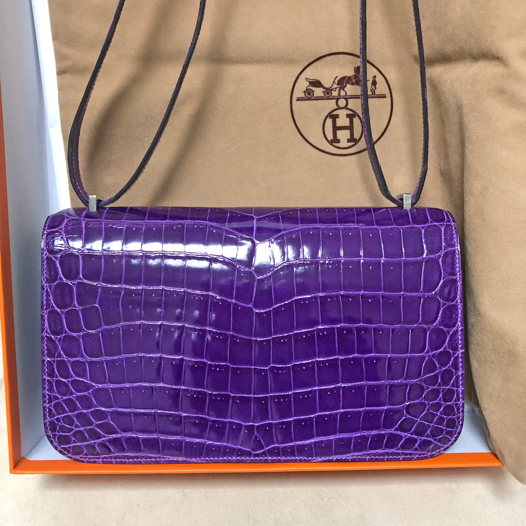 Hermes Ultraviolet Niloticus Crocodile Constance Elan Bag PHW