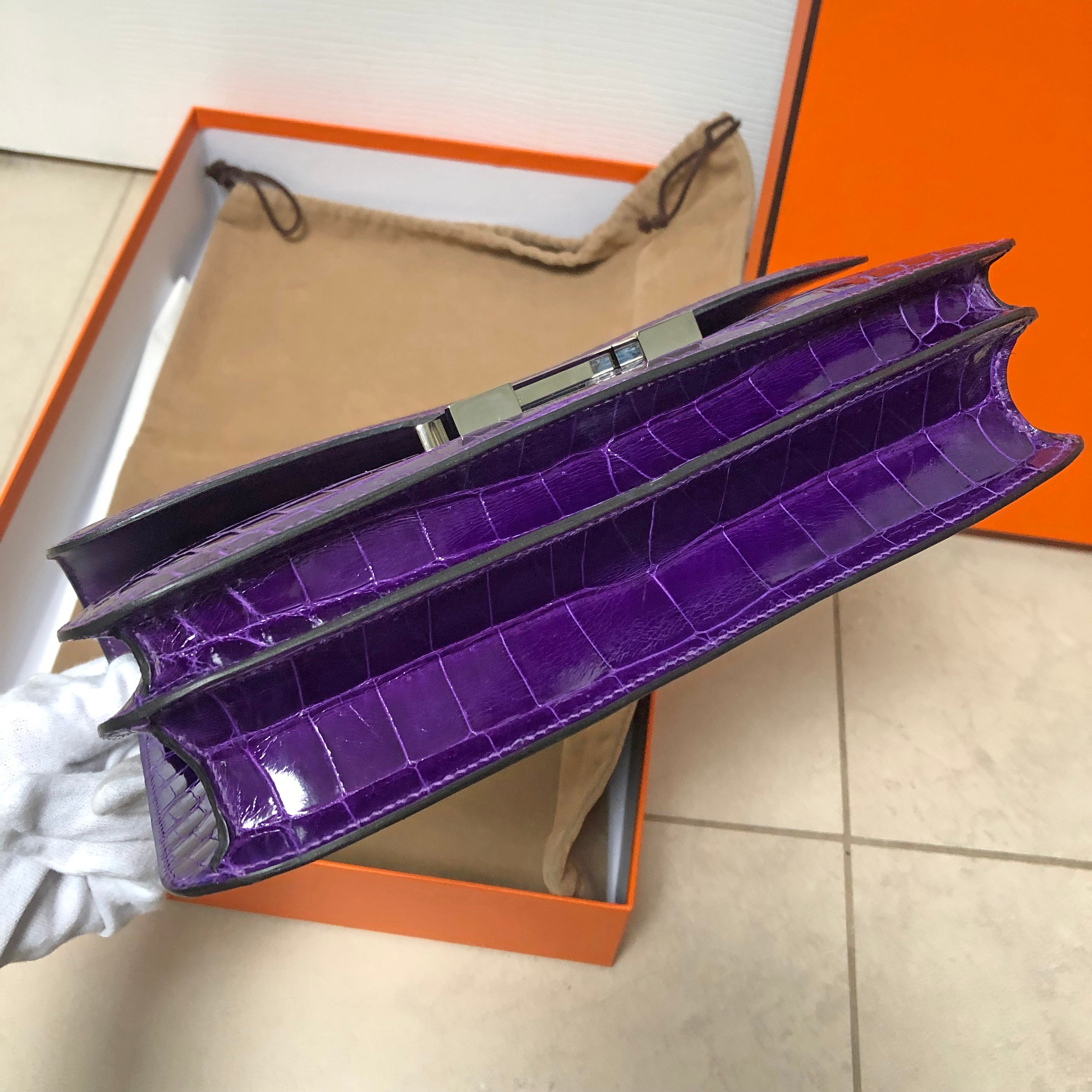 Hermes Ultraviolet Niloticus Crocodile Constance Elan Bag PHW