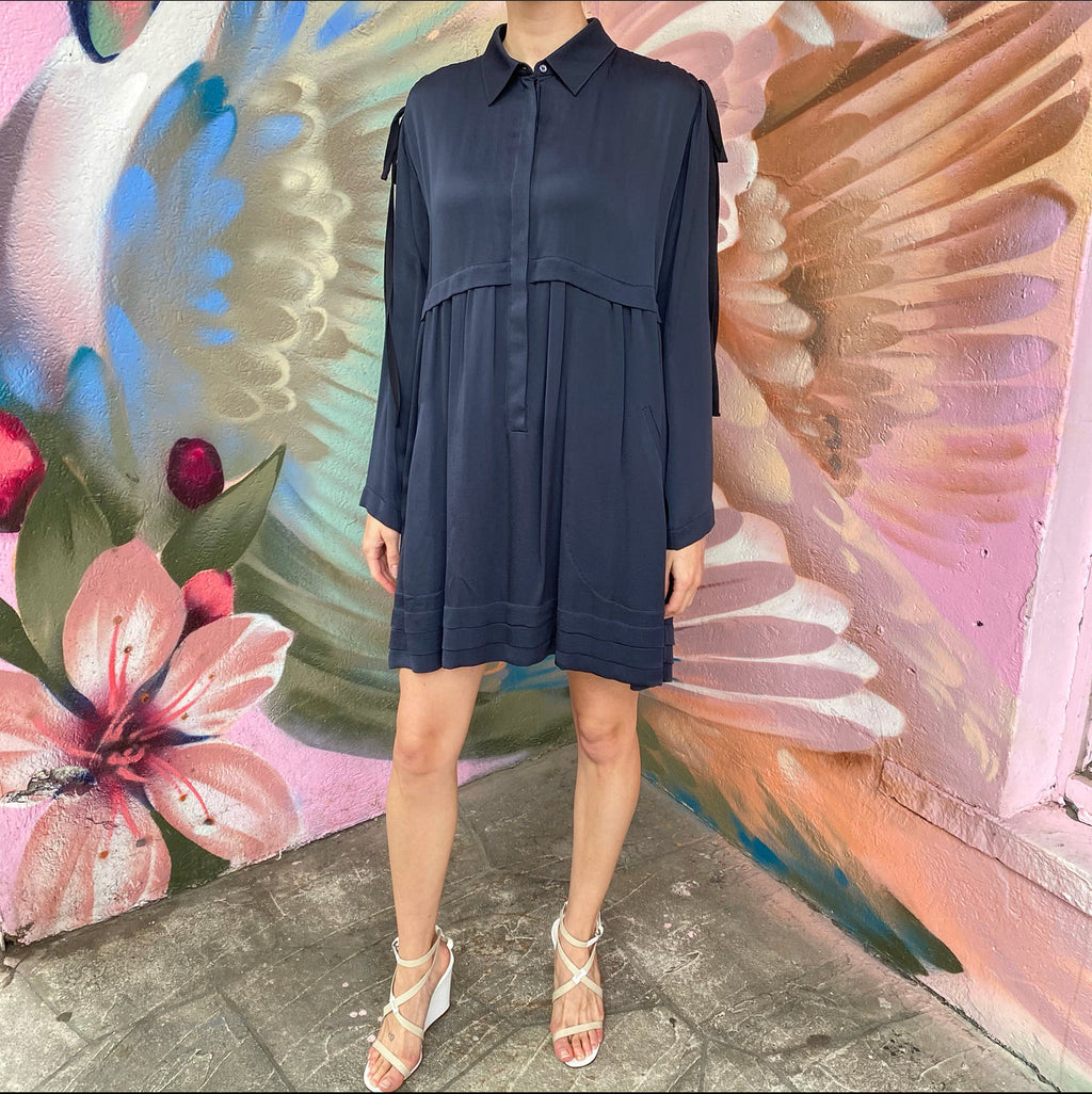 Chloe Navy Long Sleeve Empire Waist Dress - S