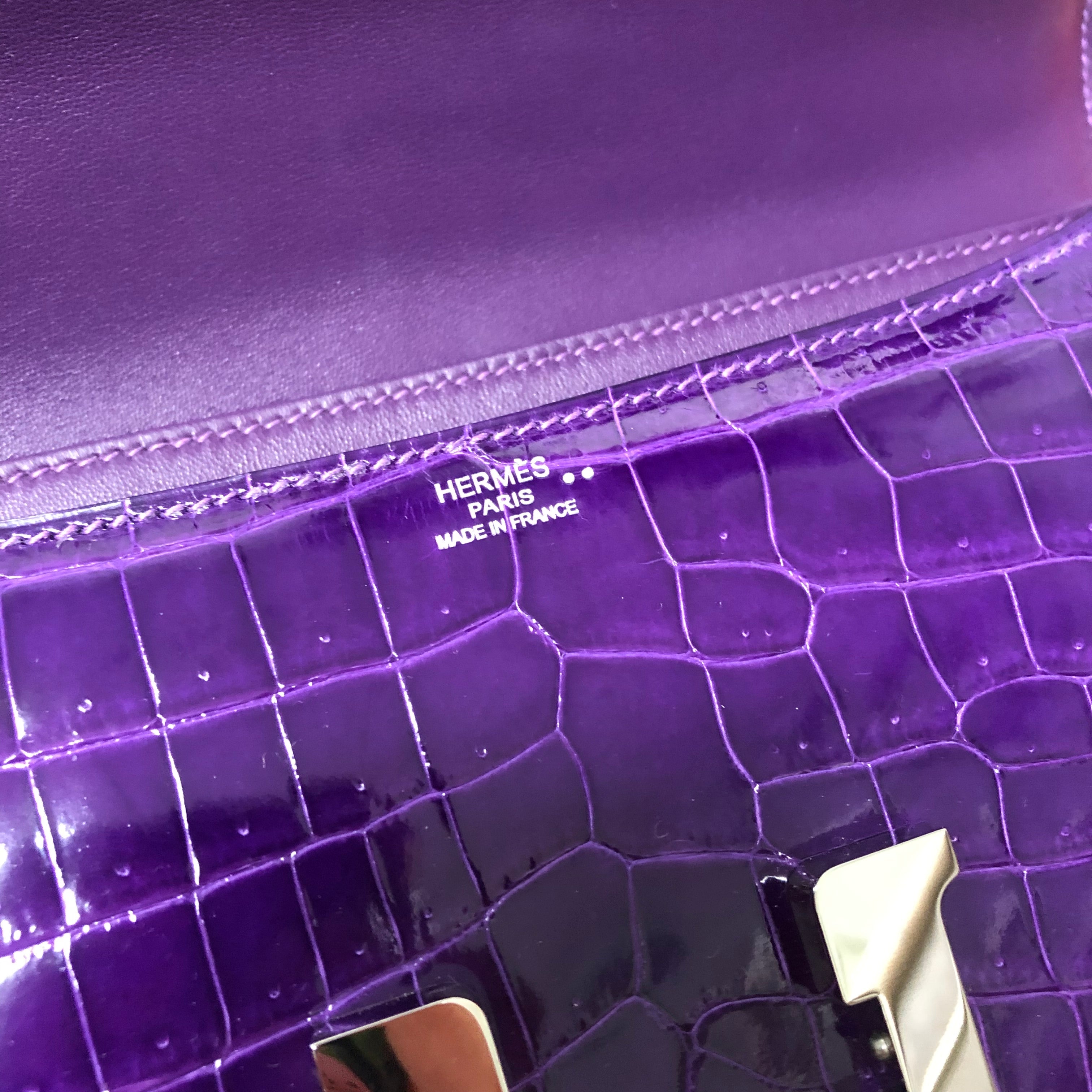 Hermes Ultraviolet Niloticus Crocodile Constance Elan Bag PHW
