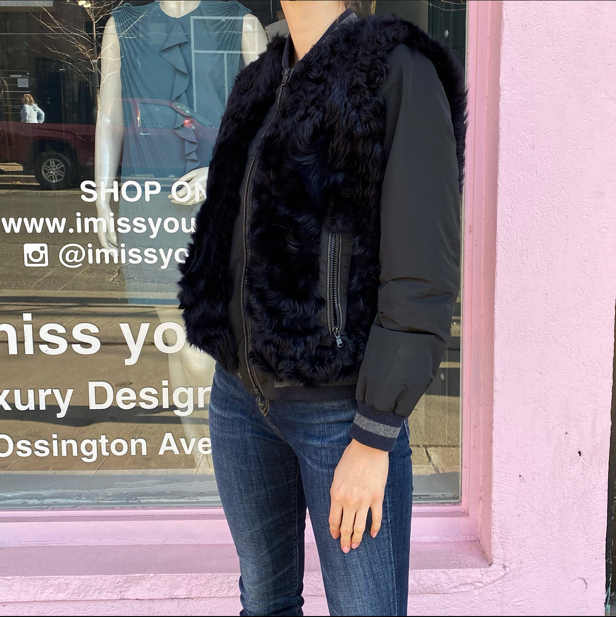 Brunello Cucinelli Navy Curly Lamb Fur Bomber Jacket