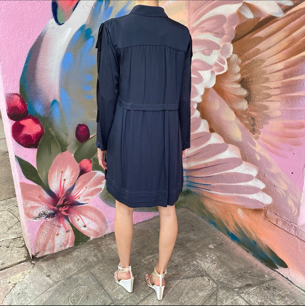 Chloe Navy Long Sleeve Empire Waist Dress - S