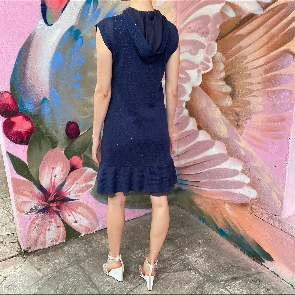 Brunello Cucinelli Navy Knit Sleeveless Zip Dress - M