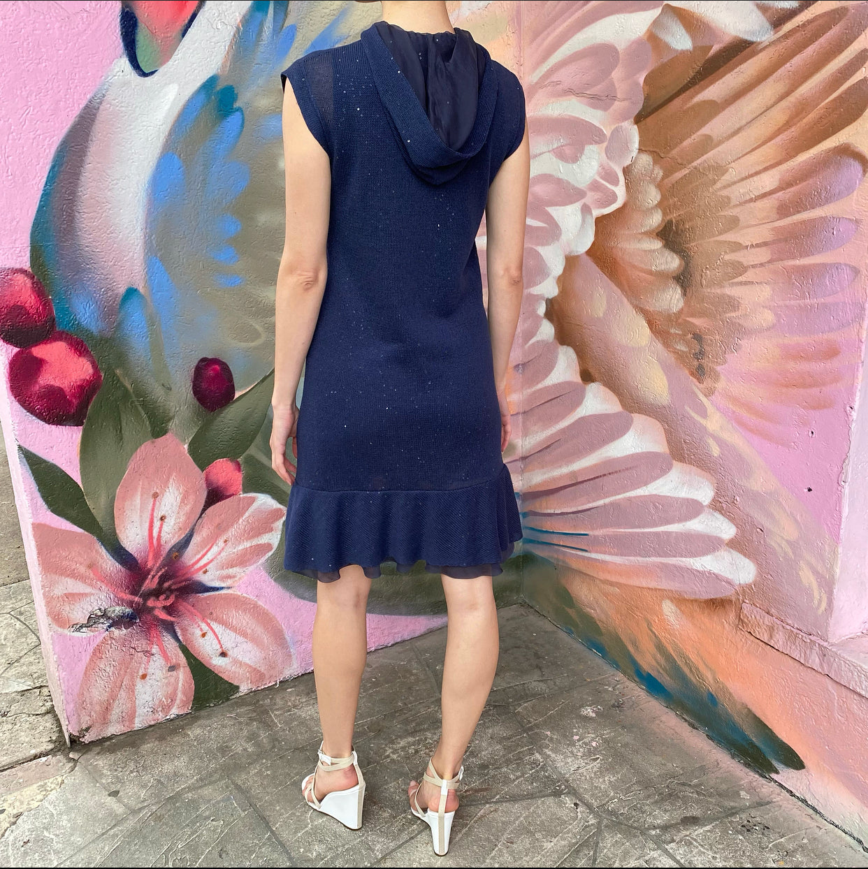 Brunello Cucinelli Navy Knit Sleeveless Zip Dress - M