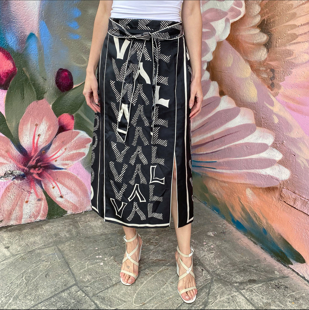 Valentino Black and White Silk Logo Skirt - 8