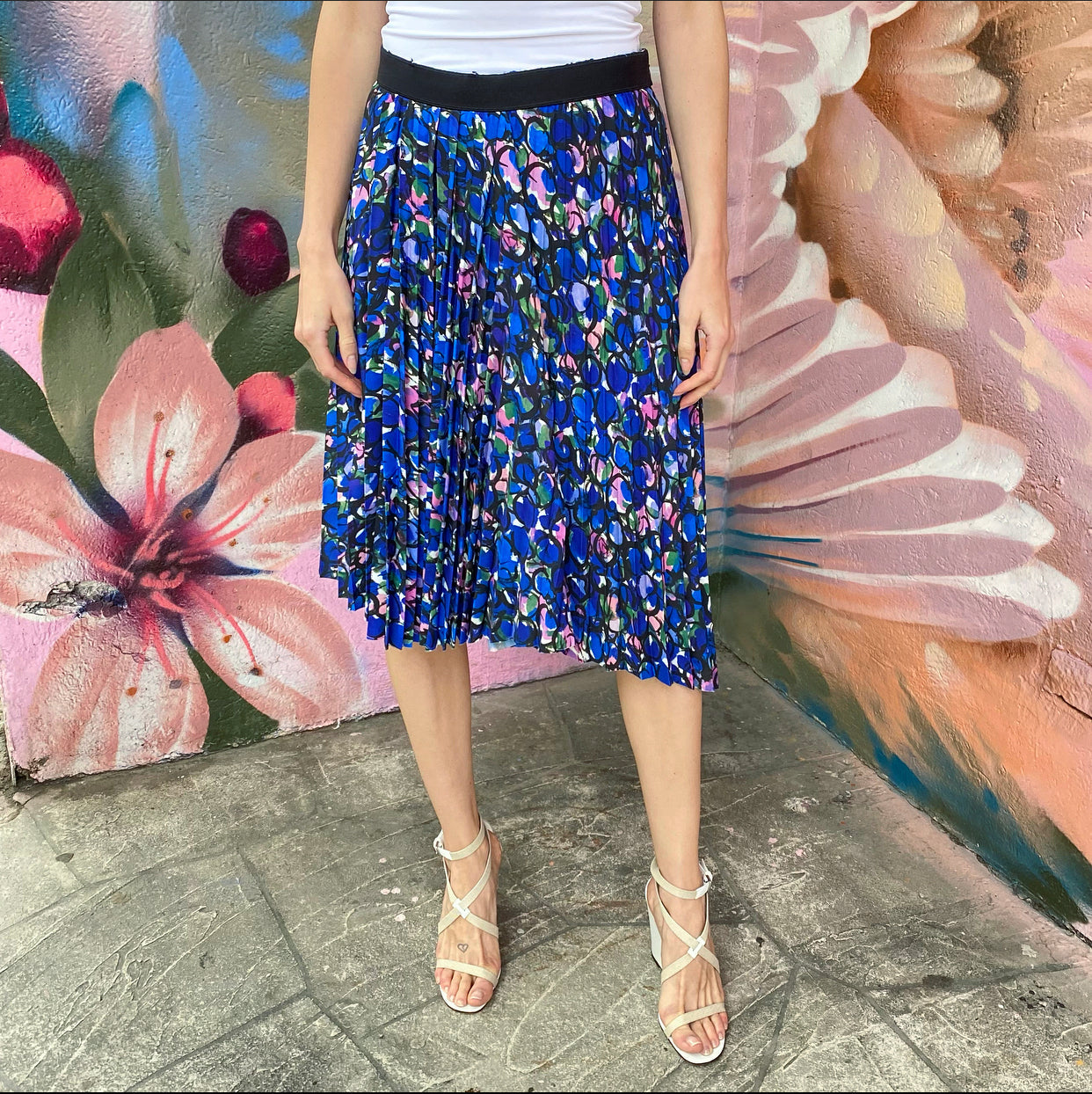 Balenciaga Purple Floral Pleated Logo Skirt - FR38 / M