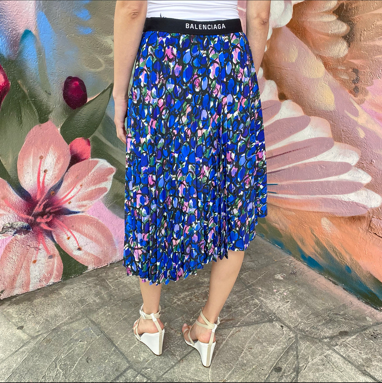 Balenciaga Purple Floral Pleated Logo Skirt - FR38 / M