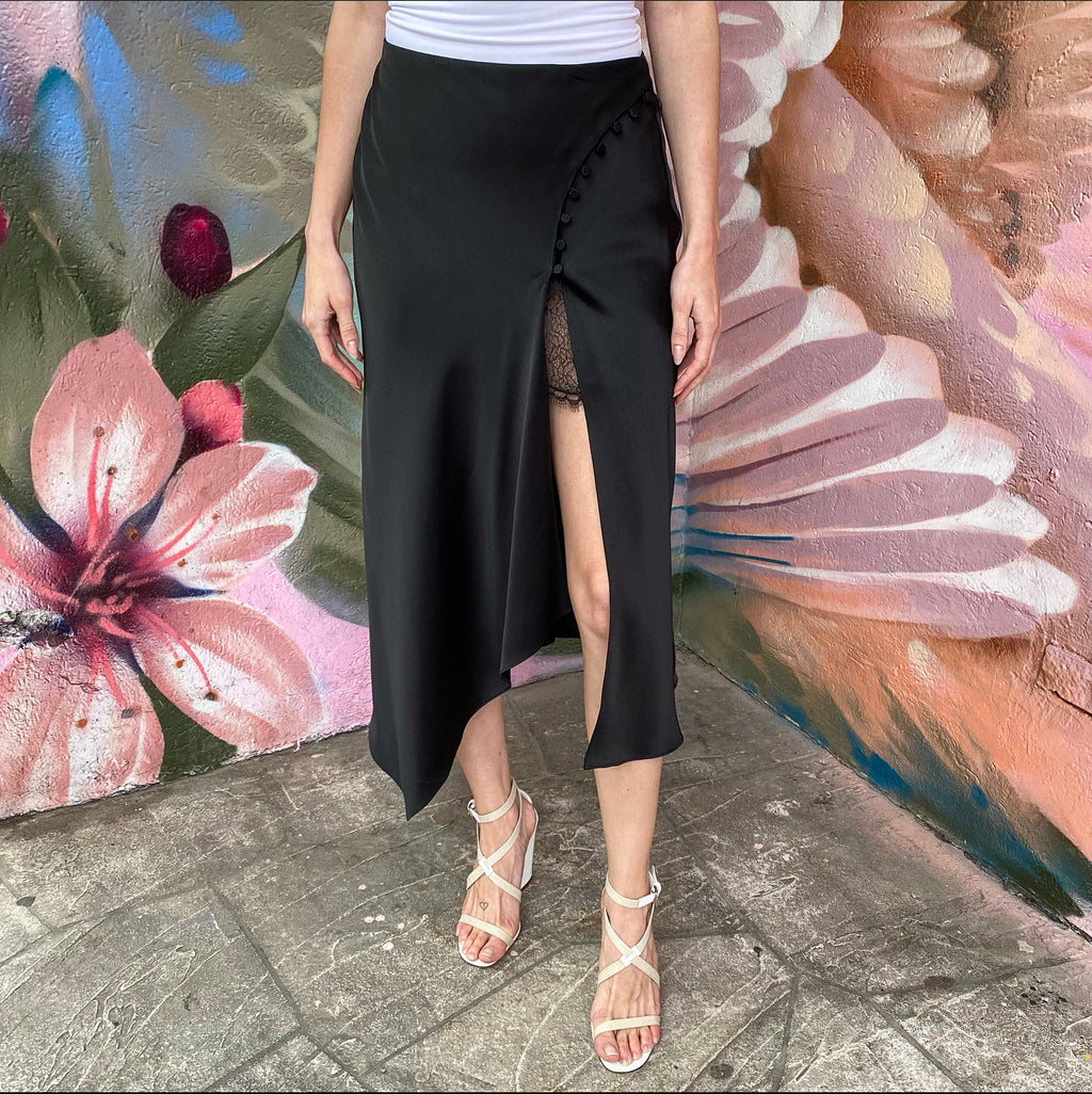Jonathan Simkhai Black Satin Midi Skirt With High Slit - 4
