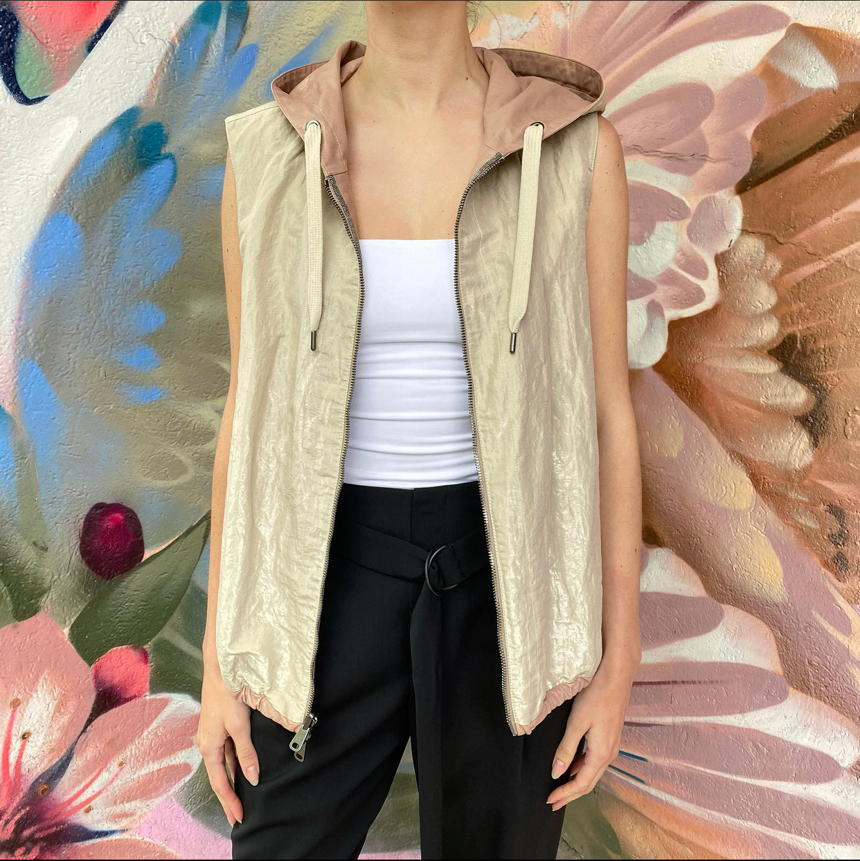 Brunello Cucinelli Quartz Pink Leather Reversible Hooded Vest - IT44 / 8