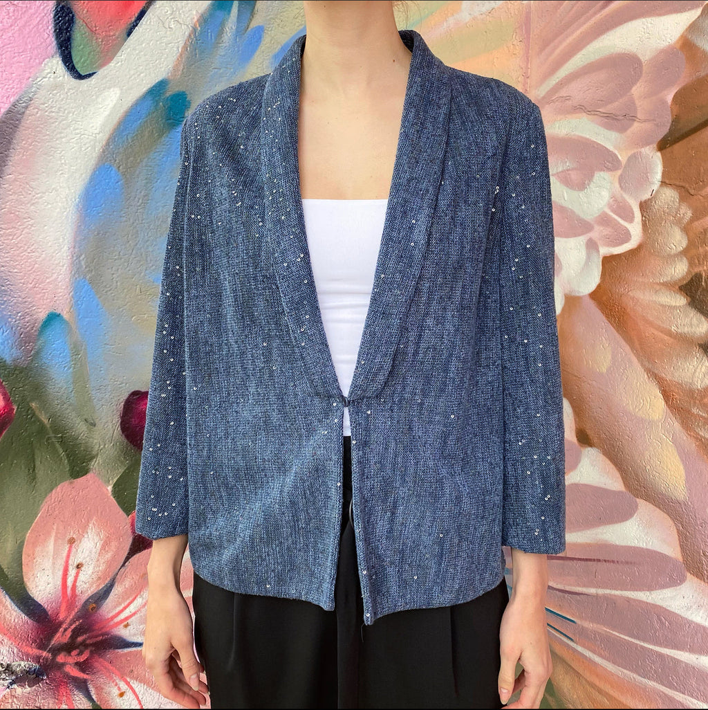 Brunello Cucinelli Navy Sequin Blazer Jacket - L