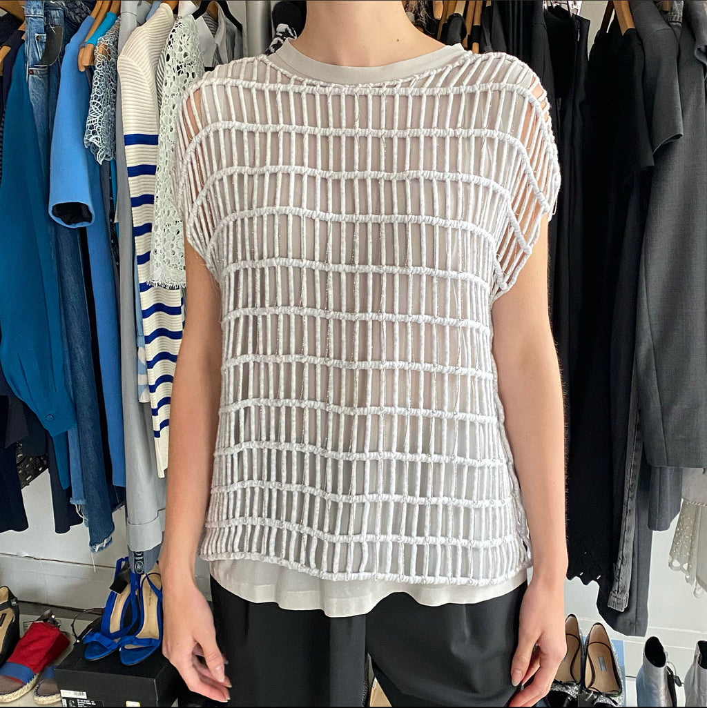 Brunello Cucinelli Dove Grey Caged Knit Chain Top - L (8/10)