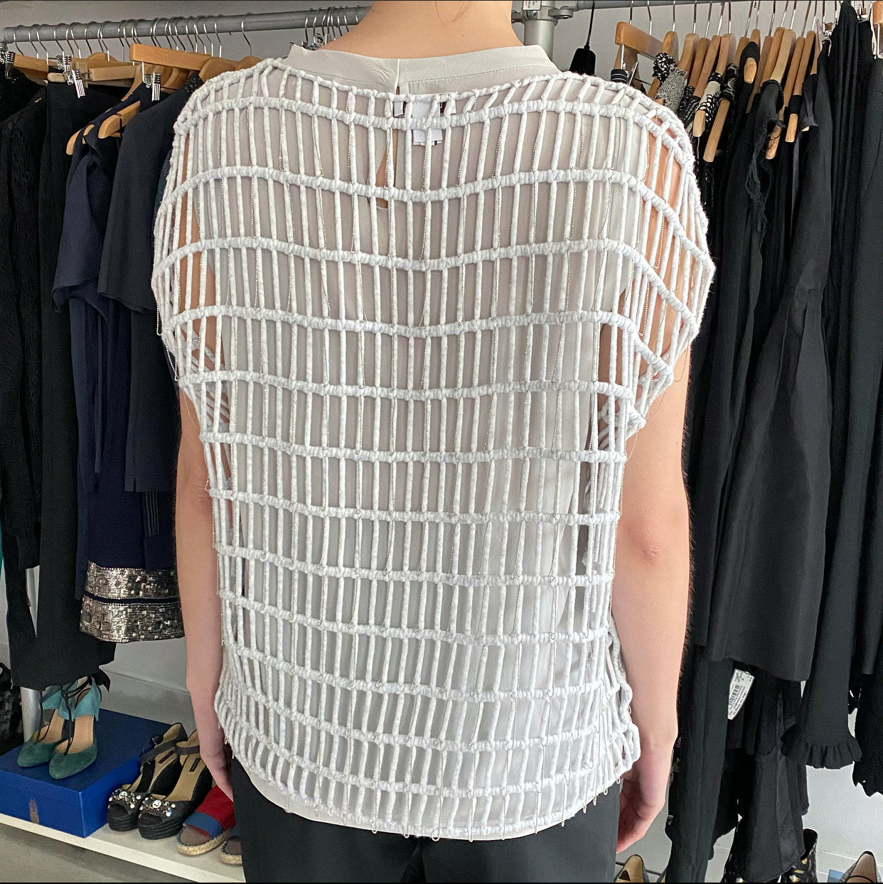 Brunello Cucinelli Dove Grey Caged Knit Chain Top - L (8/10)
