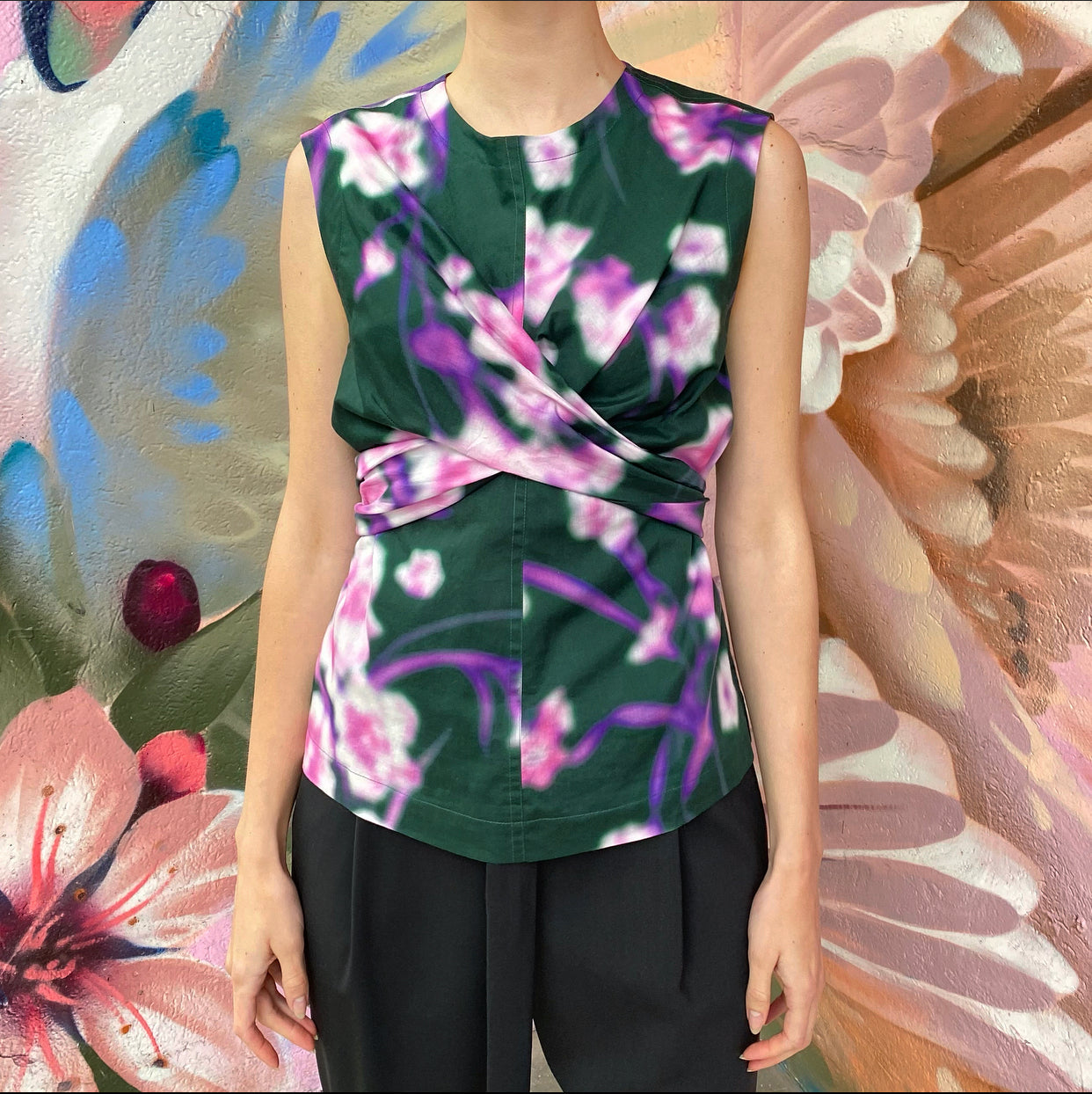 Dries van Noten Green and Purple Wrap Sash Top - M (6/8)