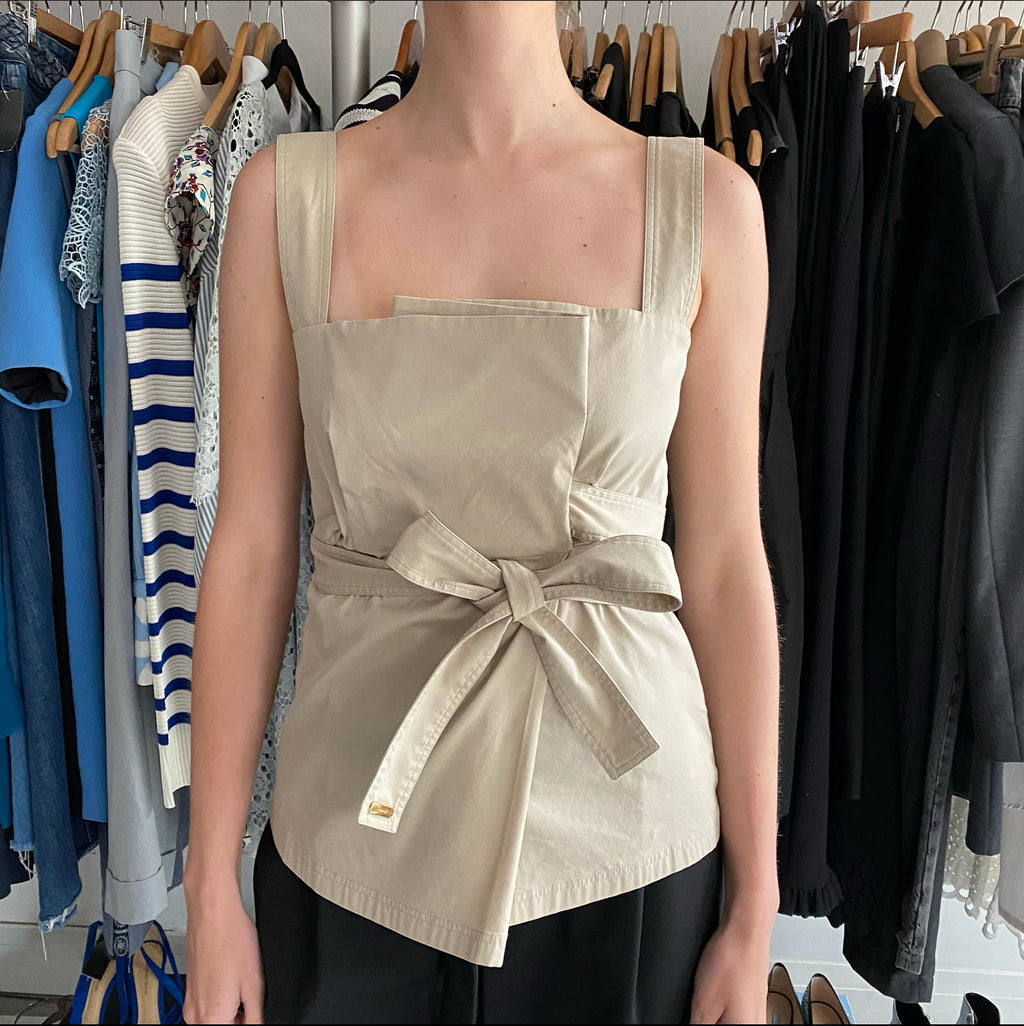 Gucci Beige Cotton Sleeveless Top with Sash Belt - IT40 / USA 4