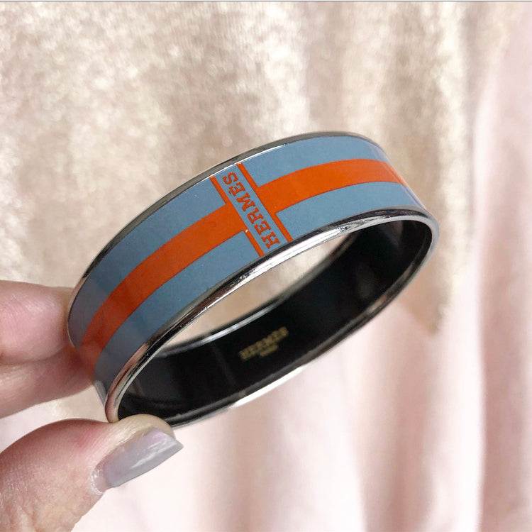 Hermes Orange and Blue Enamel Logo Bangle
