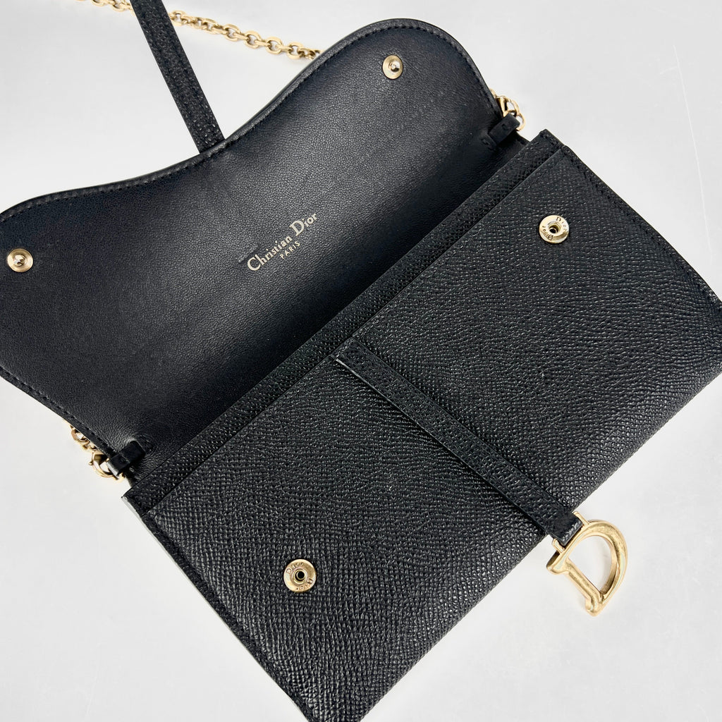 Christian Dior Long Saddle Wallet On Chain WOC Black