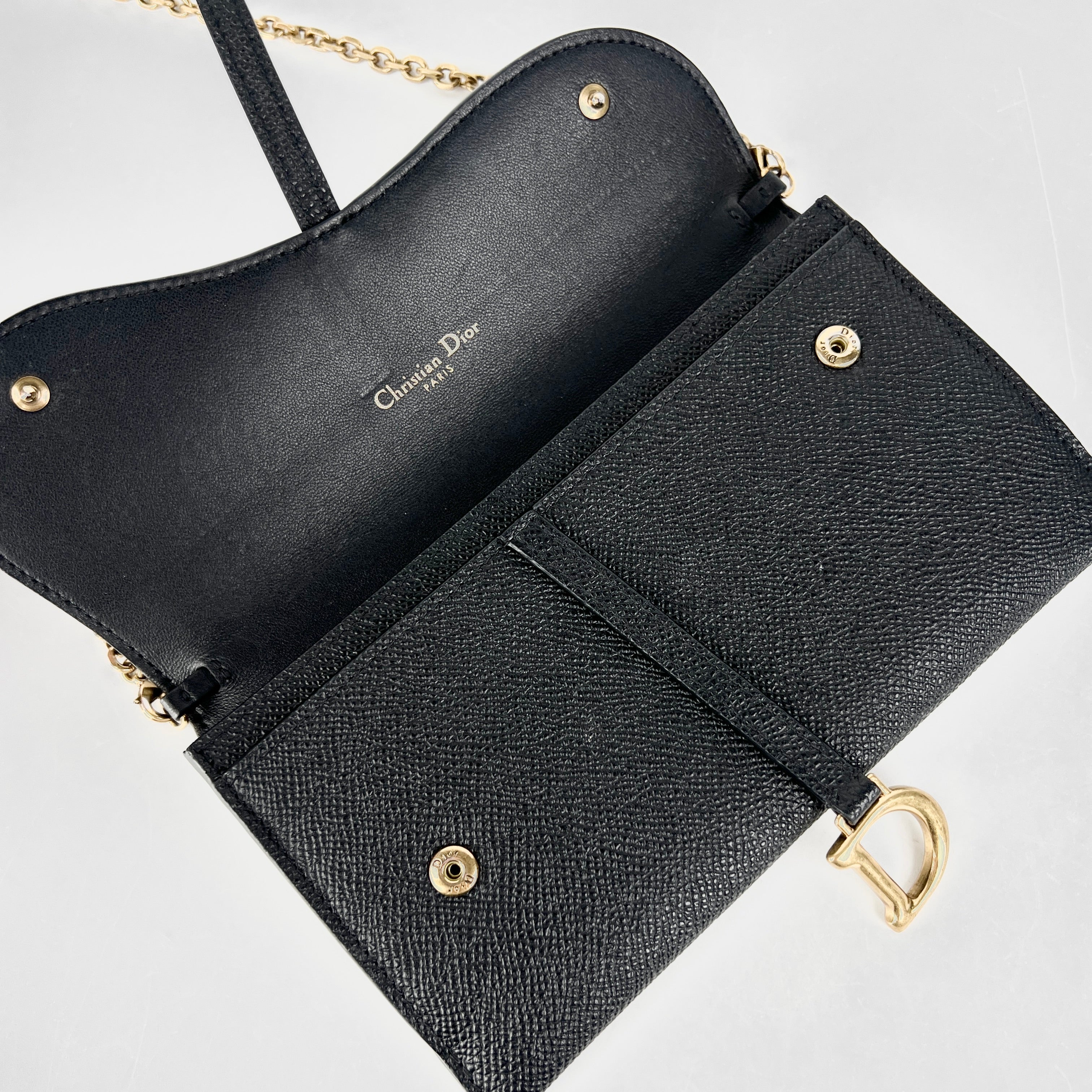 Christian Dior Long Saddle Wallet On Chain WOC Black