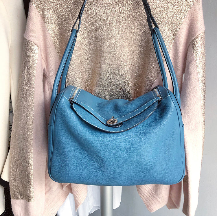 Hermes Lindy 34 Blue Jean Clemence Bag