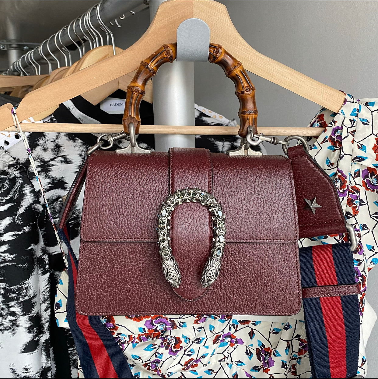 Gucci Burgundy Dionysus Bamboo Mini Web Strap Bag