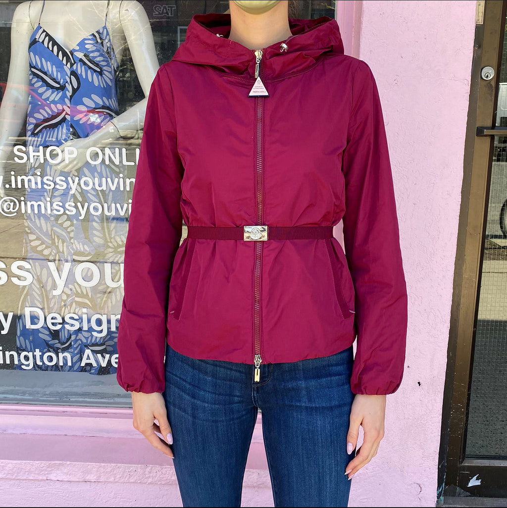 Moncler Gazonette Magenta Light Spring Hooded Ruffle Jacket - XS / 2
