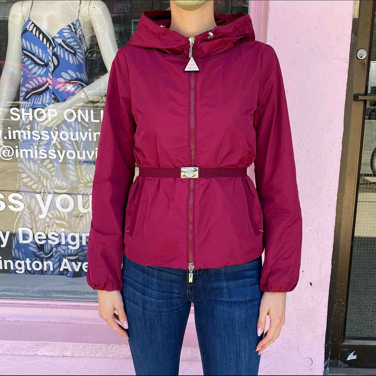 Moncler Gazonette Magenta Light Spring Hooded Ruffle Jacket - XS / 2