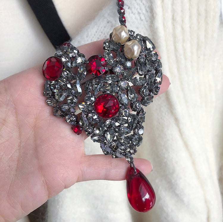 Vintage 1990 Yves Saint Laurent Haute Couture Coeur de YSL Heart Necklace