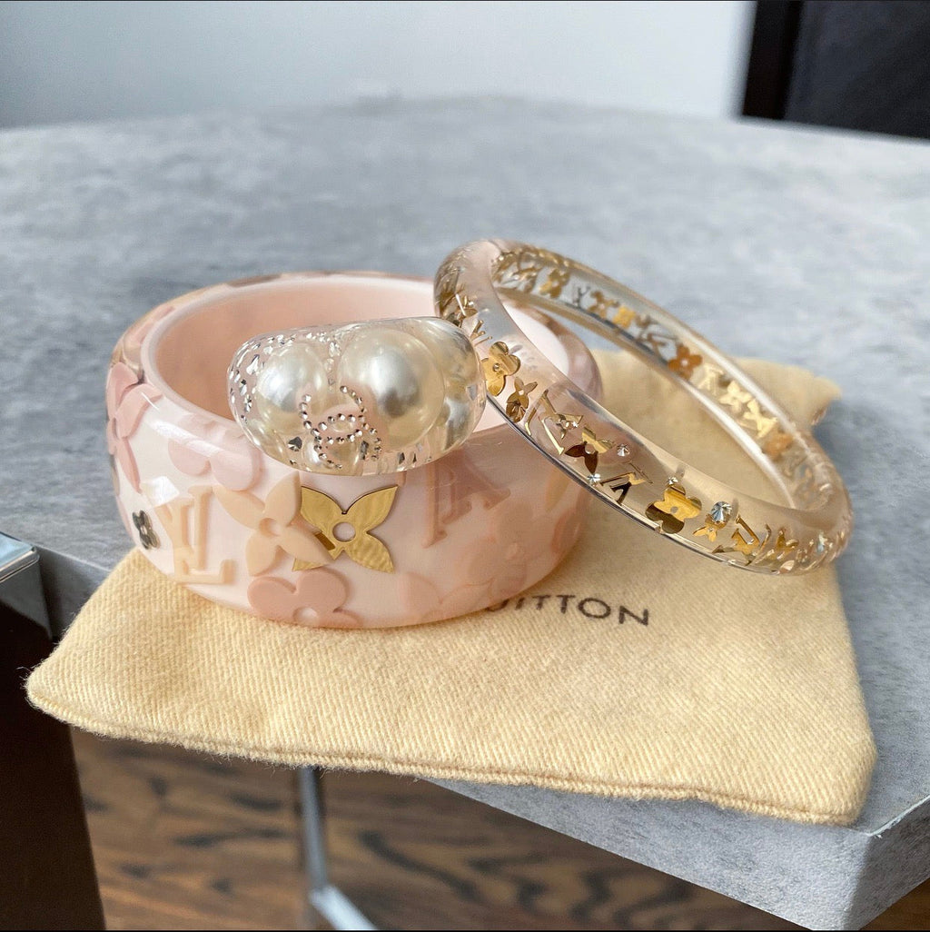 Louis Vuitton Pink and Gold Inclusion Wide Resin Bangle Bracelet