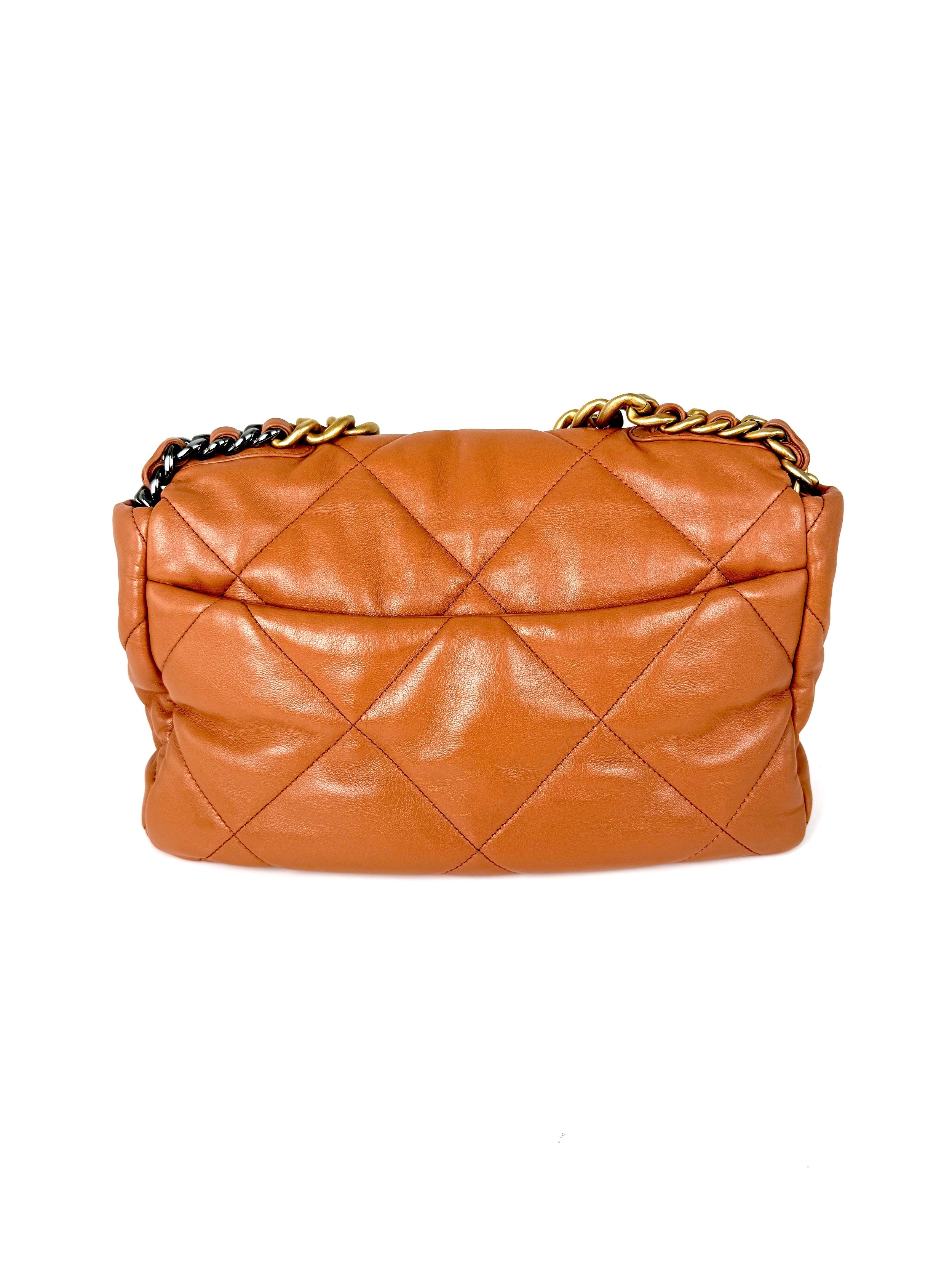 CHANEL 19 2021 Large Brown Quilted Gold Hardware Flap Bag