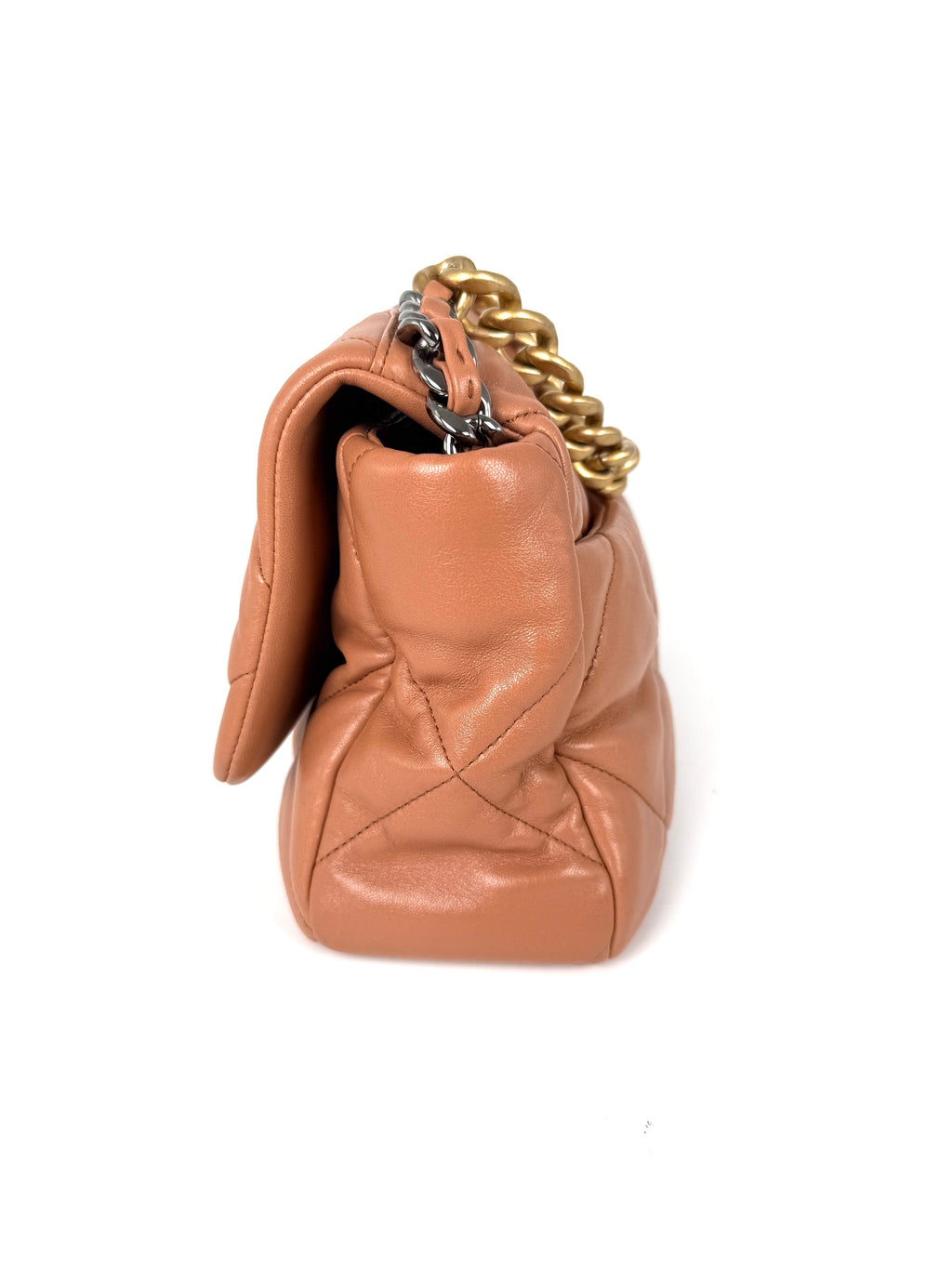 CHANEL 19 2021 Large Brown Quilted Gold Hardware Flap Bag