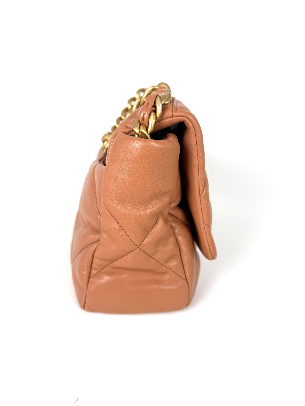 CHANEL 19 2021 Large Brown Quilted Gold Hardware Flap Bag